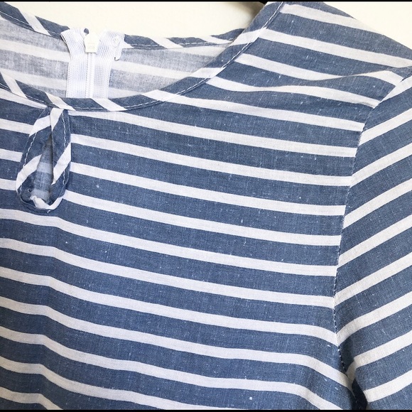 Blue and White Striped Bell Sleeve Keyhole Blouse - Picture 6 of 6